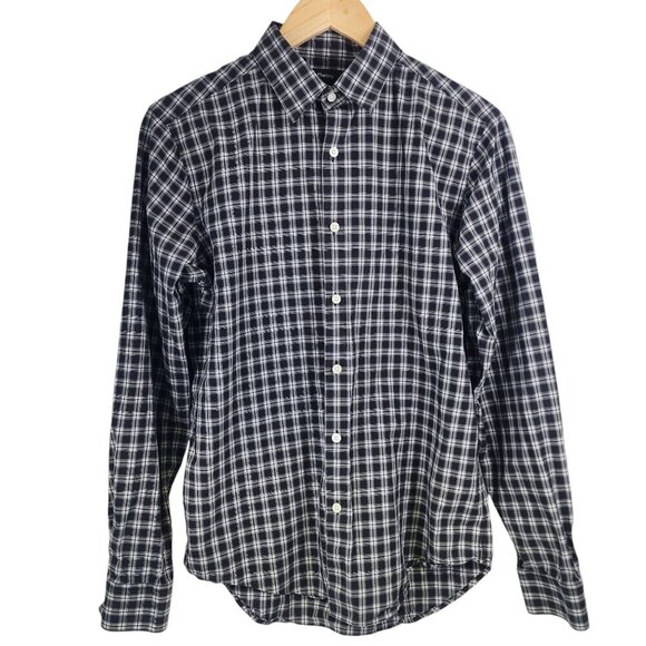Theory Plaid Button Front Dress Shirt Men's Size S Black and White‎ - Picture 1 of 8
